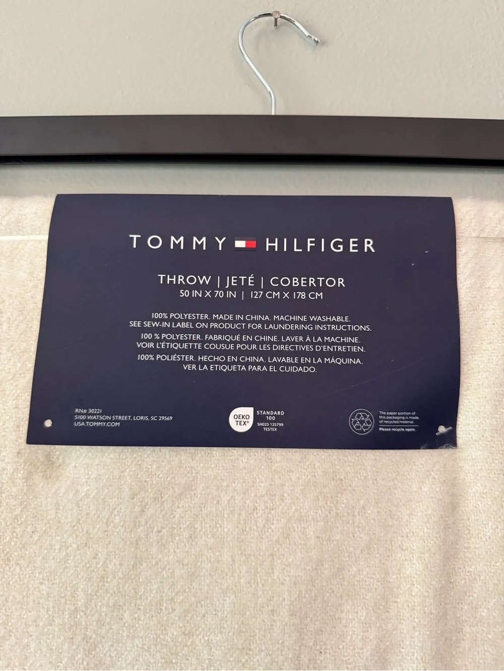 Tommy Hilfiger Cream, Light Blue & Navy Striped Faux Cashmere Throw
